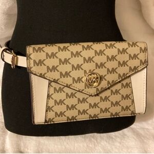 Michael Kors Monogram Beige and White Belt Bag